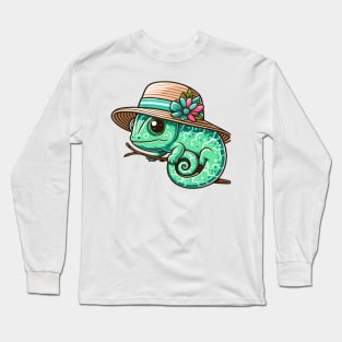 Stylish Chameleon with Hat Long Sleeve T-Shirt